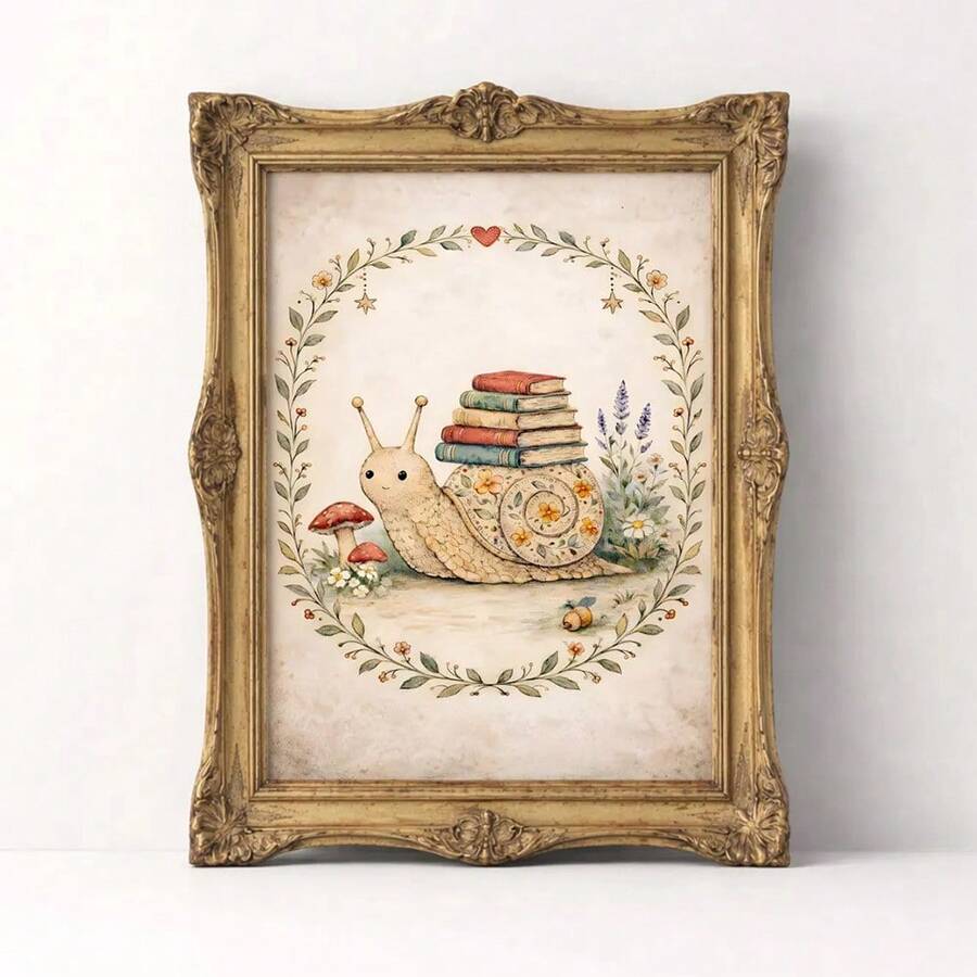Bring enchantment to your child's space with this whimsical woodland canvas poster featuring a charming snail nestled among stacked books. Perfect for playrooms and nurseries, the cartoon-style design combines adorable animal characters with lush plant elements in a soft, inviting palette. Crafted on premium canvas with waterproof protection, this artwork is built to withstand the wear and tear of busy family life. Available as both framed and unframed options, it adapts to your décor style and budget. The 