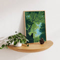 Black Cat In Green Forest Impressionist Landscape Canvas Poster