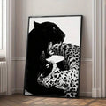 Monochrome panther and spotted leopard wildlife canvas poster