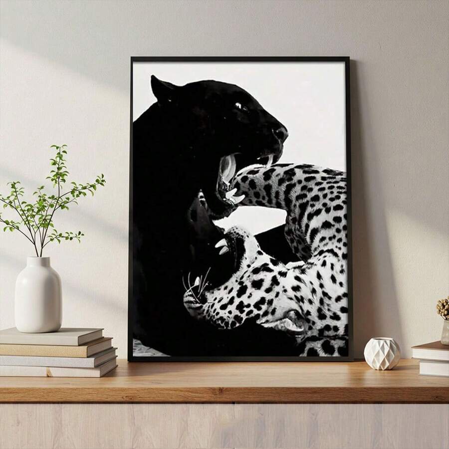 Leopard photography poster displayed as bold modern wall decor