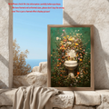 Floral bathroom wall art framed near sunlit coastal window