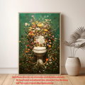 Whimsical toilet and wildflower garden poster in wood frame