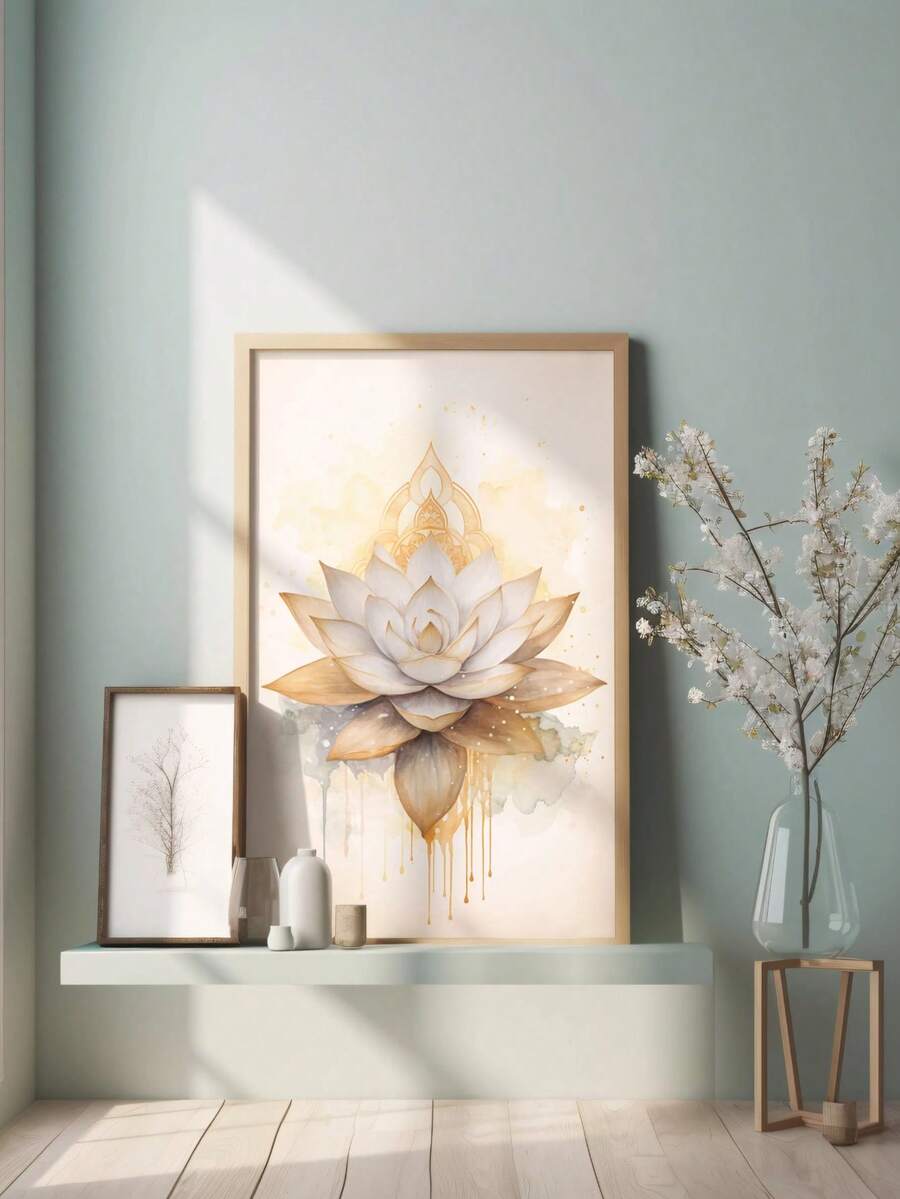 Yoga room lotus artwork in framed display