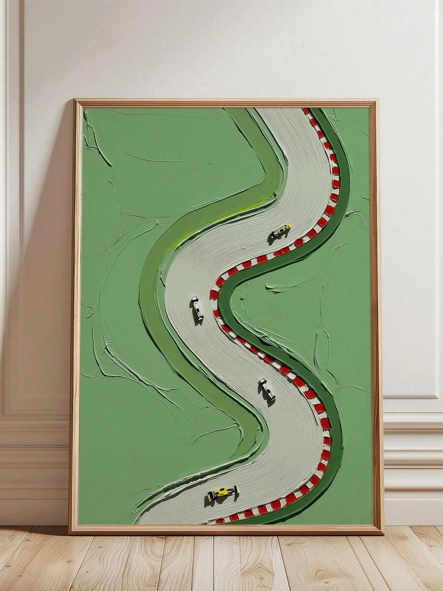 F1 racing canvas wall art with green textured painting effect