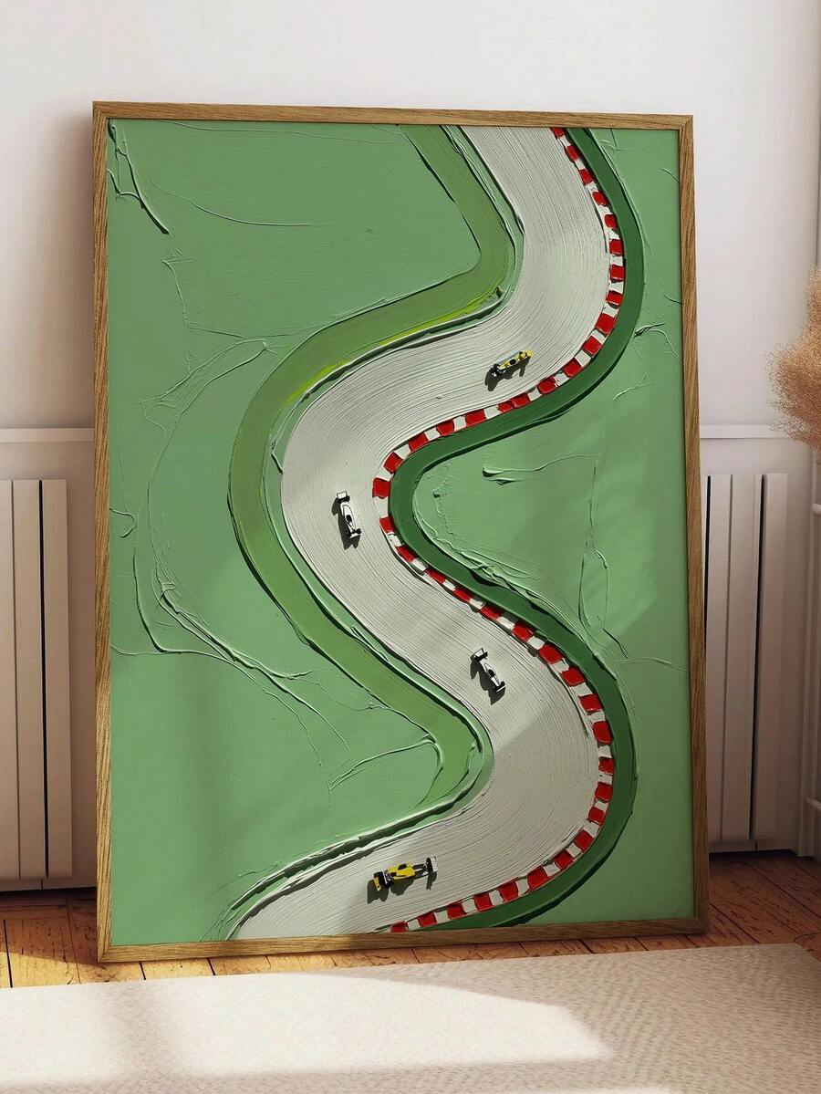 F1 racing canvas wall art with green textured painting effect