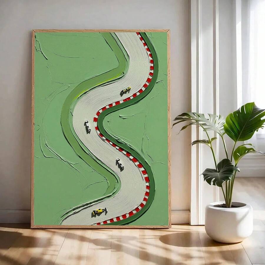 Green racing wall art print on canvas for statement room decor