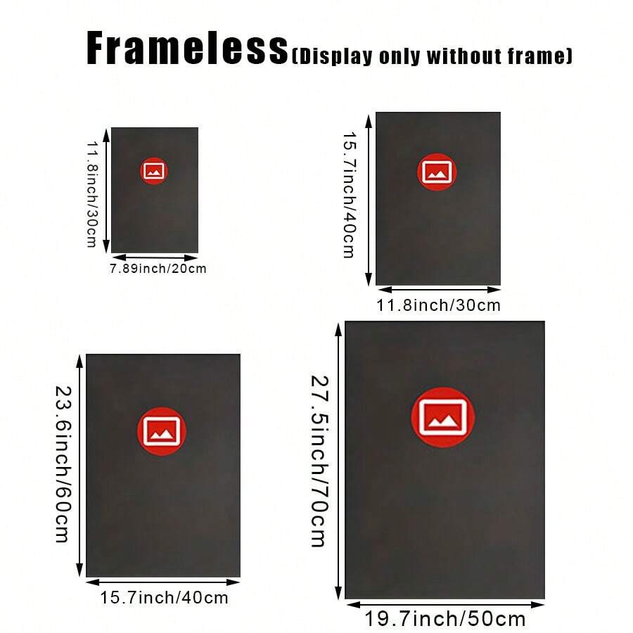 Size guide for Six Luxuries in Life canvas poster in 20 by 30 30 by 40 40 by 60 and 50 by 70 cm