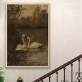 Vintage swan lake canvas artwork styled on a staircase landing