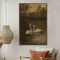 Dark farmhouse swan wall art displayed in a bohemian neutral lounge