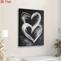 Angled black canvas with expressive white hearts above neutral console