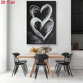 White chalk heart canvas displayed above modern wood dining table