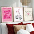 Pink Aesthetic Quotes and Disco Cherry Canvas poster set with playful Y2K charm. Perfect for bedrooms, dorms, dressing rooms, beauty spaces, and colorful decor.