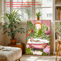 Framed tropical cheetah poster for playful bathroom decor