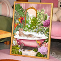 Unframed bubble bath canvas print with jungle flowers