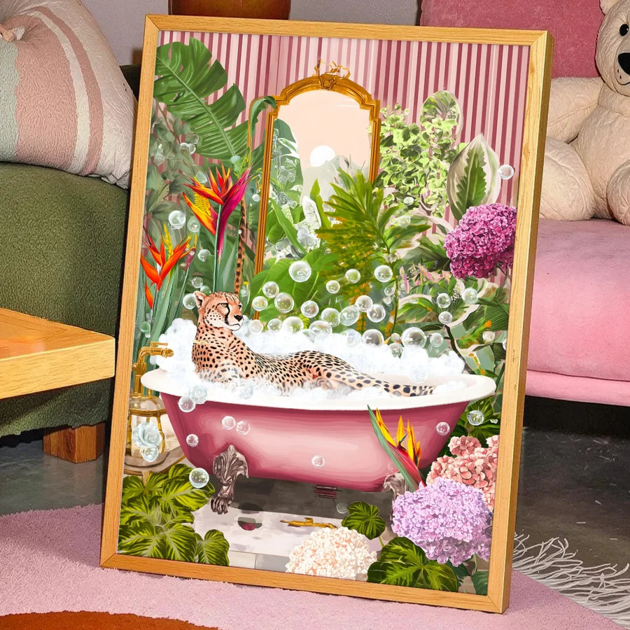Unframed bubble bath canvas print with jungle flowers