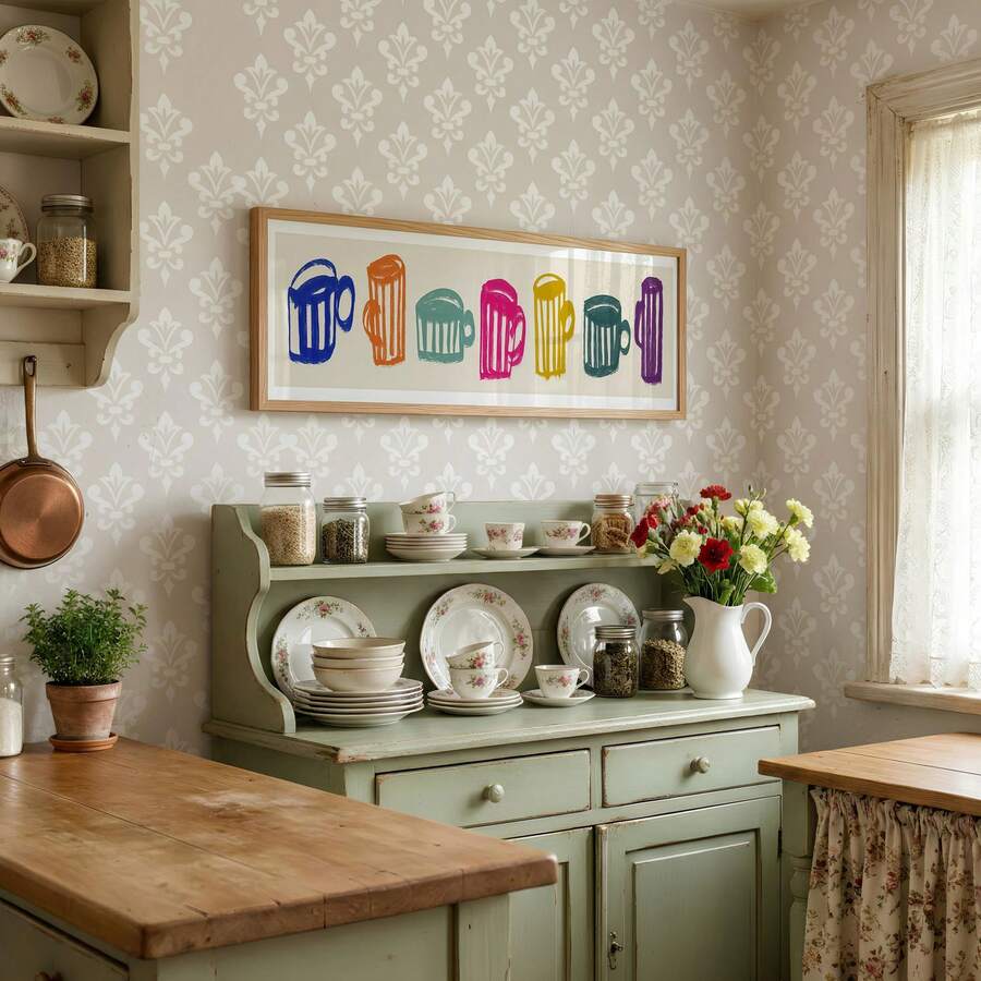Bright coffee cup canvas poster in a framed room mockup