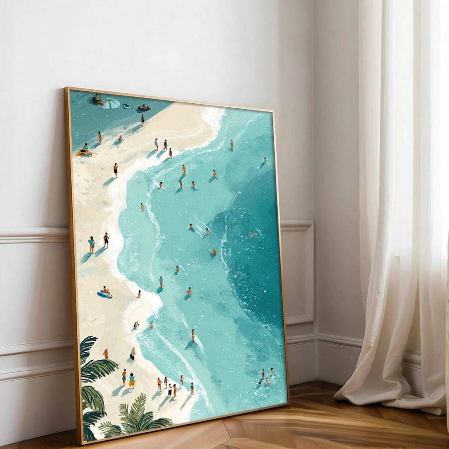 Ocean print poster with turquoise seascape cream sand and tropical mood