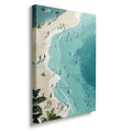 Framed coastal canvas mockup with aerial beach artwork on wall