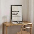 Black frame display of positive affirmation wall art on a minimalist study desk