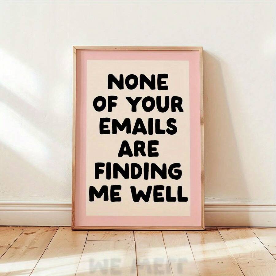 Light wood frame mockup of funny email quote print in a bright neutral room