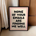Black frame mockup of retro email quote wall art beside curtain and cabinet