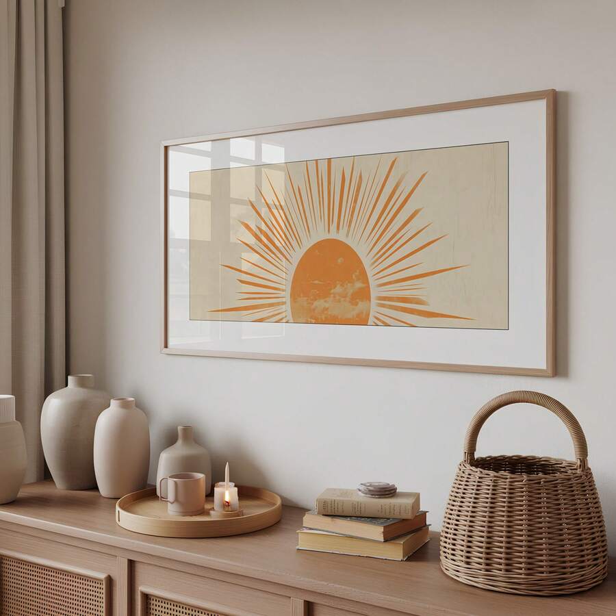 Long Bohemian Warm Orange Vintage Sunlight Pattern Narrow Abstract Canvas Poster 