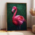 Pink flamingo canvas poster displayed as colorful room décor