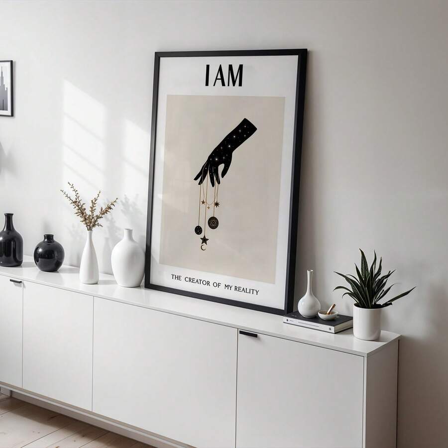 Mystical hand typography poster with neutral tones