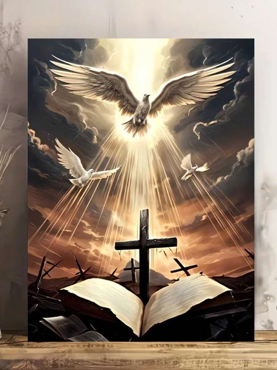 Faith-inspired eagle and open Bible canvas art