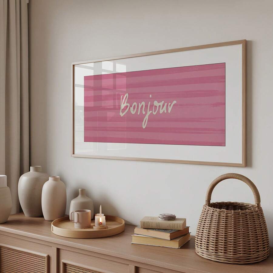 Soft farmhouse cafe sign wall art with French word Bonjour for dining room decor