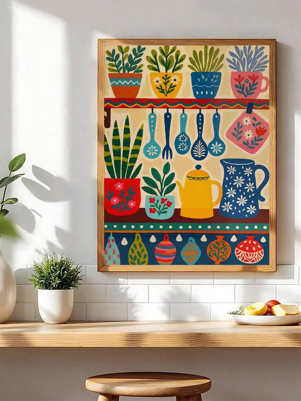 Scandinavian colorful folk art canvas wall decor