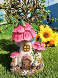 Fairy tale mushroom cottage miniature garden decor with vines flowers and grass base