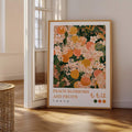 Framed Tokyo fruit blossom poster near window
