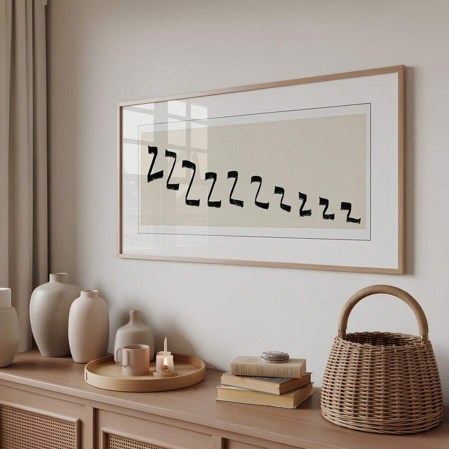Scandinavian bedroom sign with playful sleep text cream background and framed display