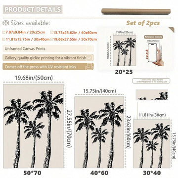 Canvas size chart with palm illustration showing five portrait dimensions