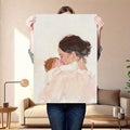Large mother and baby watercolor canvas poster shown in a modern living room