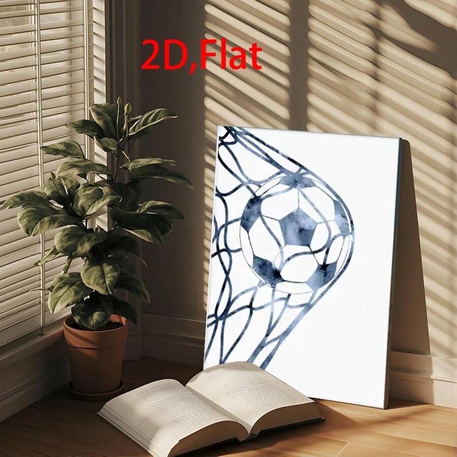 Soccer goal print displayed in a sunlit reading nook