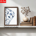 Unframed soccer goal canvas print displayed on a bookshelf