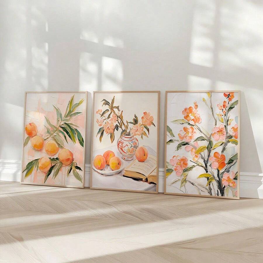 Room styling view of floral wall art set for elegant home decoration
