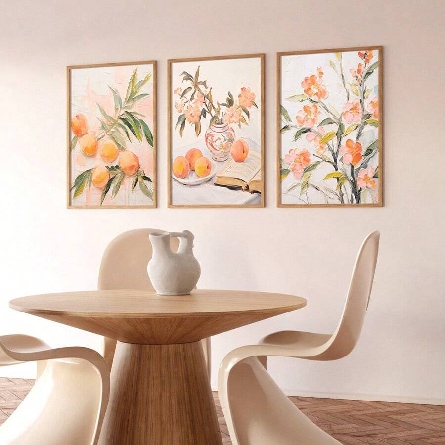 Front view of vintage peach blossom canvas wall art for cozy home decor