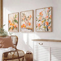 Angled view of peach blossom wall decor for a cottage-inspired interior