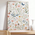 Size guide for botanical wildflower butterfly and bee canvas poster dimensions