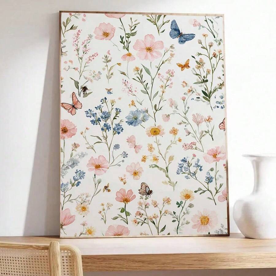 Size guide for botanical wildflower butterfly and bee canvas poster dimensions