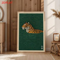 Japanese Zen Swimming Tiger & Wabi-Sabi Wave Canvas Poster