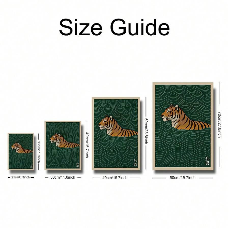 Japanese Zen Swimming Tiger & Wabi-Sabi Wave Canvas Poster