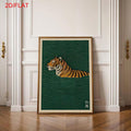Japanese Zen Swimming Tiger & Wabi-Sabi Wave Canvas Poster