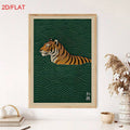 Japanese Zen Swimming Tiger & Wabi-Sabi Wave Canvas Poster