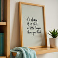 Hand-lettered patience quote canvas poster displayed on a wooden shelf