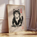 Japanese Woodblock Maneki Neko Lucky Cat Canvas Poster