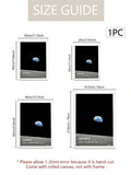 Earthrise lunar poster size guide with four portrait canvas dimensions